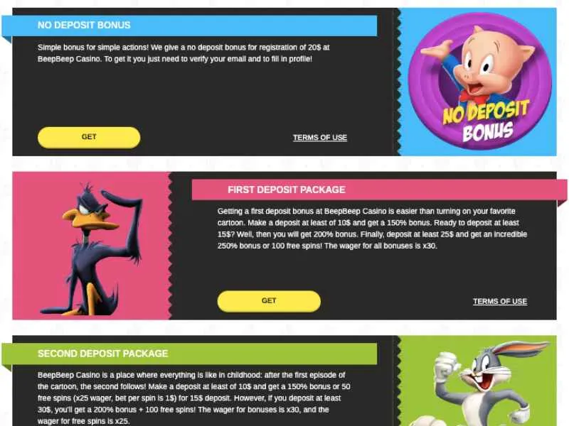 Beep Beep Casino'da oyuncular için bonuslar